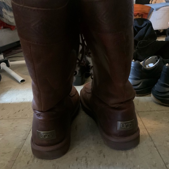 UGG Australia Tularosa Aztec Leather Lace Up Tall Boot Chocolate - Picture 11 of 15